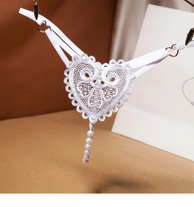 Transparent Women's Panties Sweet Underwear Open Crotch Thongs Embroidery Sexy Lingerie Erotic Beaded G-Strings T-Back