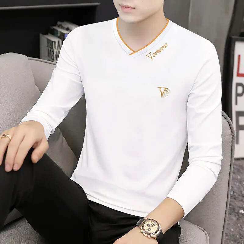 Korean Fashion Elegant Autumn T-shirt Men Loose Casual Sports Chic