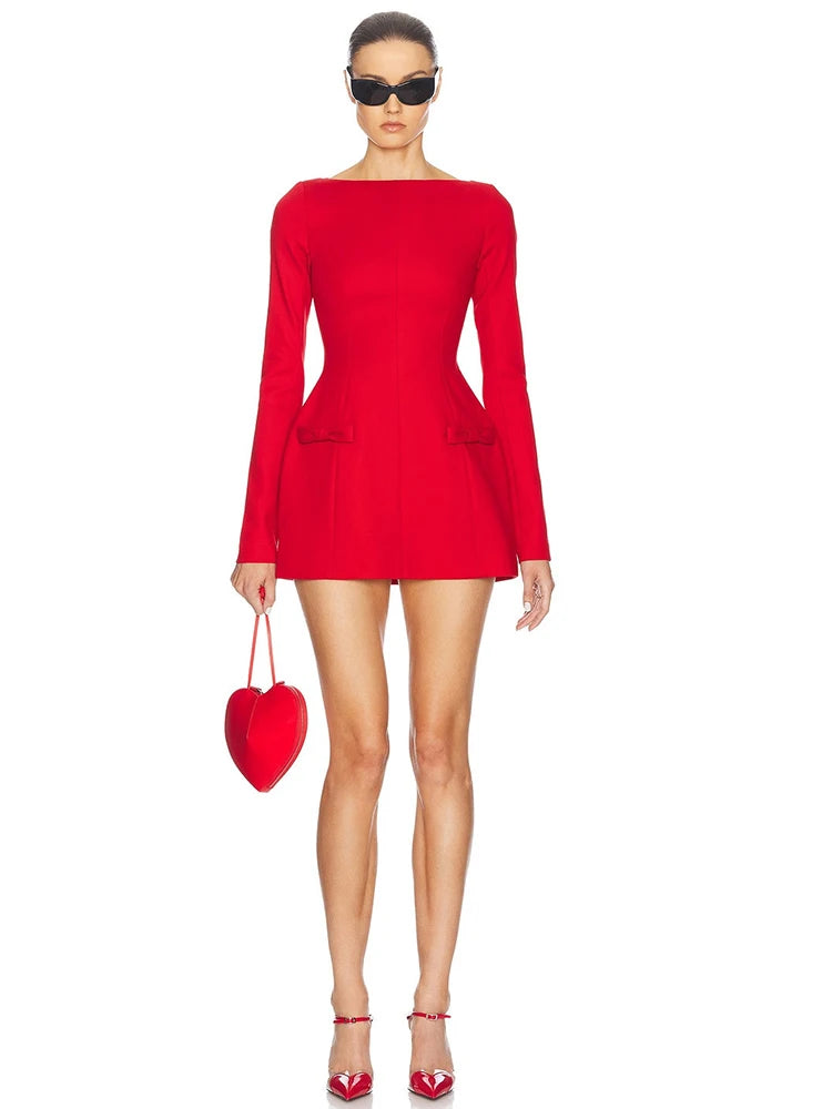 Mozision Double Bow Long Sleeve Sexy Mini Dress For Women Autumn