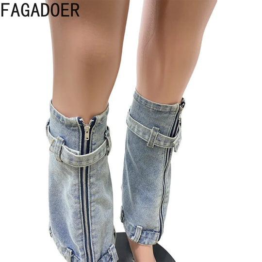 FAGADOER Fashion Button Long Sleeve Denim Mini Dress Women Turndown
