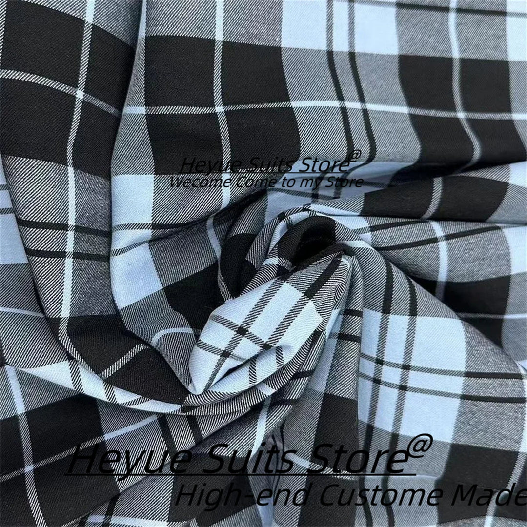 British Plaid Men Suits Slim Fit Double Breasted Groom Wedding Tuxedos 2 Pieces Sets Elegant Male Blazers Ropa Hombre