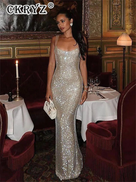 Ladies Autumn Bling Glitter Sequins New Fashion Evening Party Dress