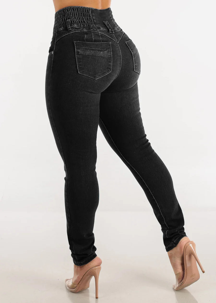 Jeans Pencil Pants Women 2025 Skinny Trousers High Waist Strecth Washed Distressed Pockets Buttons Vintage Denims Streetwear