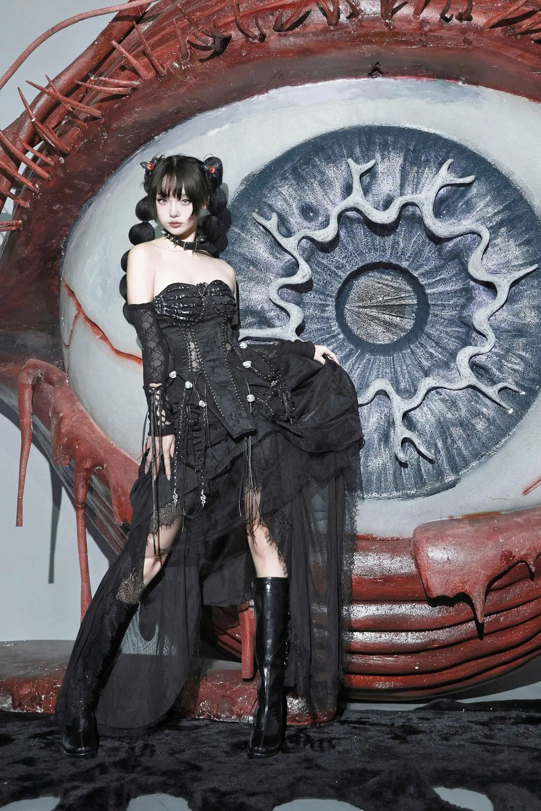 TDH Heavy Industries Handmade Pure Black Gothic Black Strap Drawstring Chest, Bird Cage, Affordable Bundle Body, Skincare Top