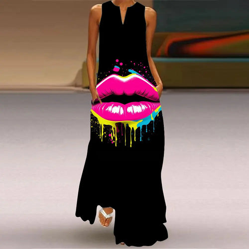 Summer Outdoor Street Fashion Women's Long Dress New Abstract Art