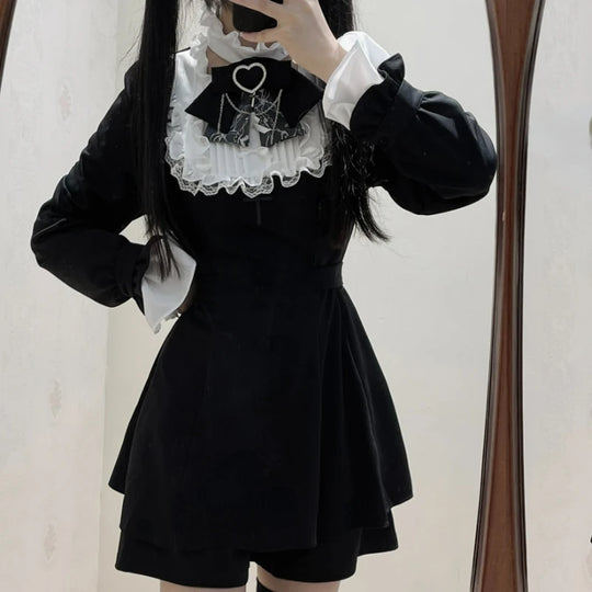 Japanese Punk Style Y2k Lolita OP Dress Women Vintage Elegant Ruffle