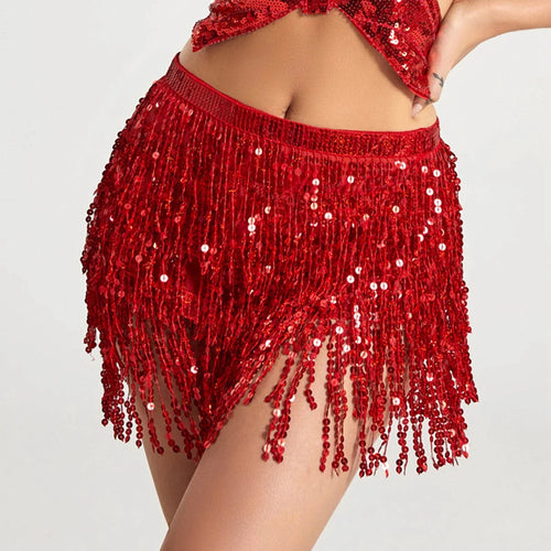 Belly Dance Layer Sequins Skirt Tassel Chain Belts Wrap Party Club