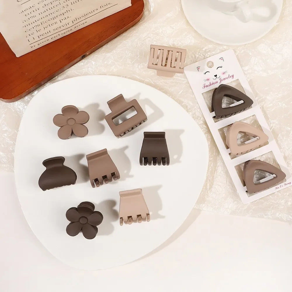 New Fashion Coffee Color Three-piece Set Frosted Geometric  Hairpin