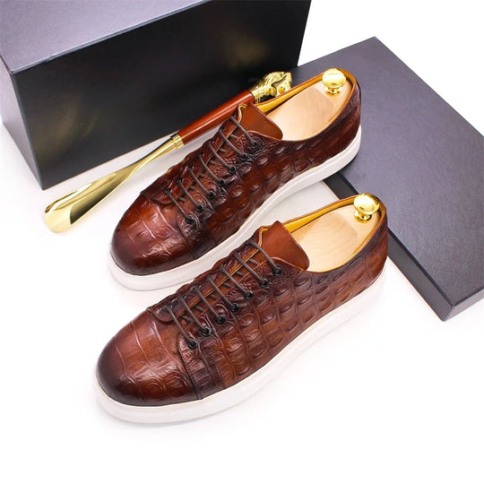 Men's Crocodile Leather Shoes Luxury Handmade Brown Casual Shoes Lace-up Flat Sneakers Banquet Daily Party Dating Men's Shoes