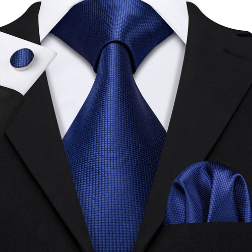 Men Tie Gold Navy Blue Striped Silk Tie 3.4" Jacquard Party