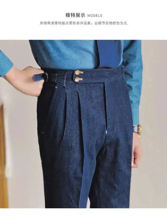 Denim Blue Quality Italy Business Dress Pants Men  Office Social Suit Pants Casual Wedding Groom Trouser Pantaloni Uomo Casual