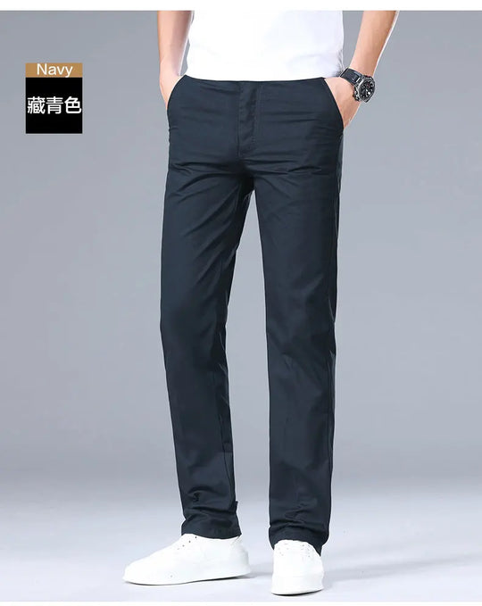 Top Quality 100% Cotton New Brand Casual Fashion Business Long Pants Straight High Waist Regular Fit Trousers Men's Clothing