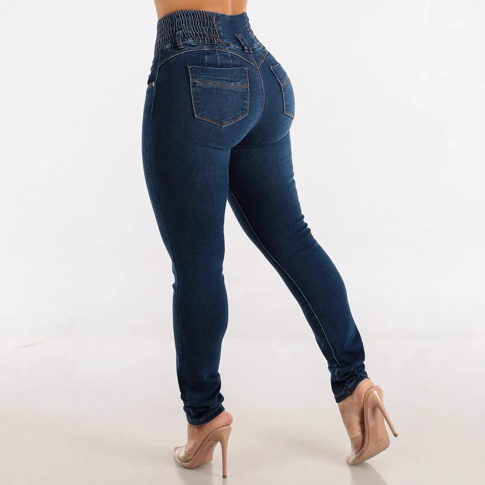 Jeans Pencil Pants Women 2025 Skinny Trousers High Waist Strecth Washed Distressed Pockets Buttons Vintage Denims Streetwear
