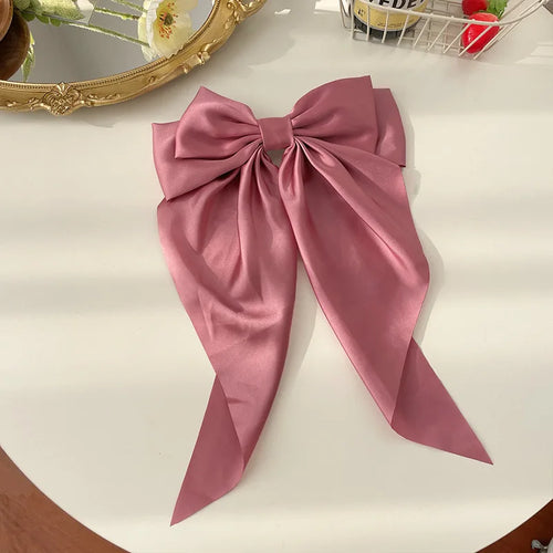 11 Solid Color Satin Ribbon Big Bows Hairpin Spring Clips Hair