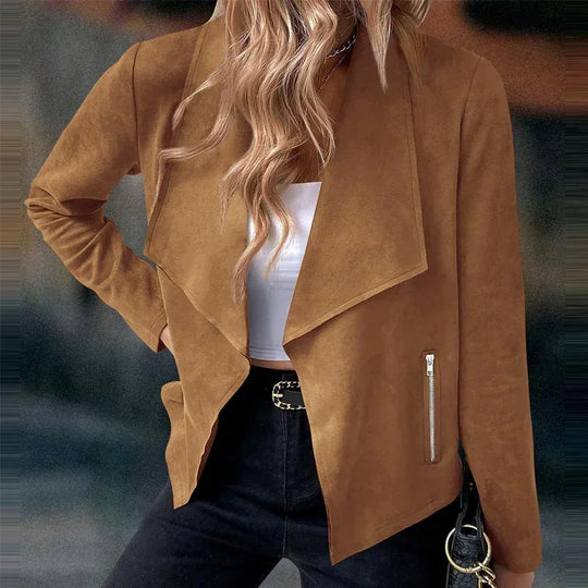 Women's Suit Jacket Solid Suede Lapel Zipper Pocket Office Commuting