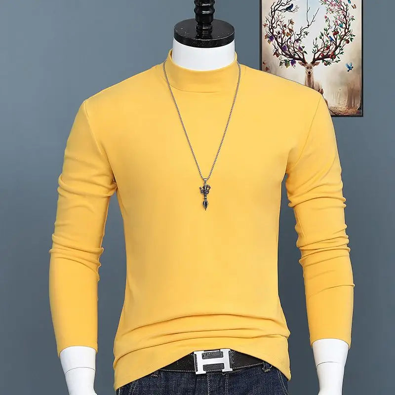 Luxury Korean Men's Oversized T-Shirt Solid Long Sleeve Base Shirt