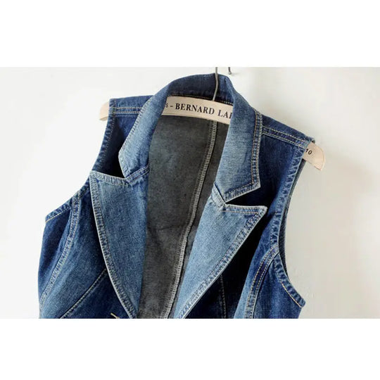 PTKPCC Casual Female Tops Women Denim Vest Jacket Spring Autumn