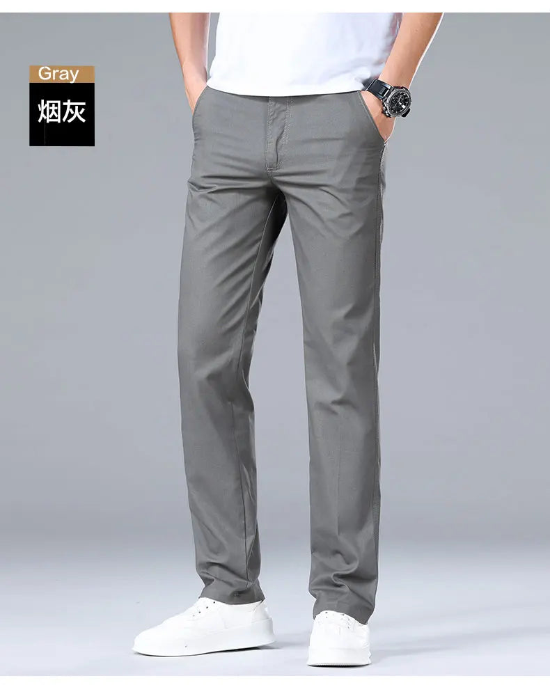 Top Quality 100% Cotton New Brand Casual Fashion Business Long Pants Straight High Waist Regular Fit Trousers Men's Clothing