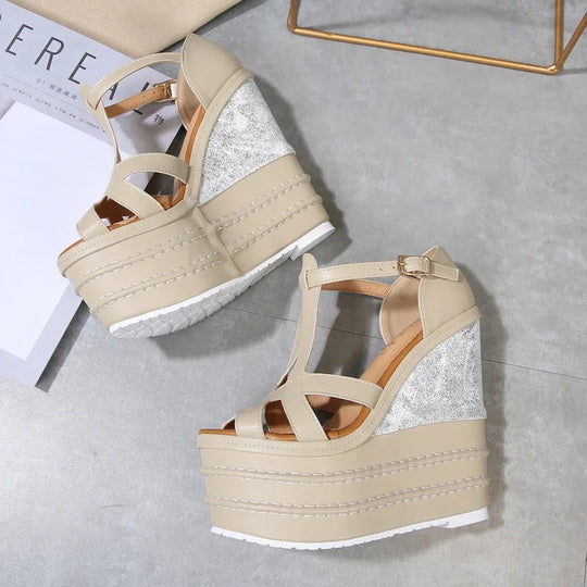 32-40 Sexy High-heeled Wedge Heel Sandals Small Open Toe Bohemian Sandals 2025 New Women's Summer and Autumn Shoes W299