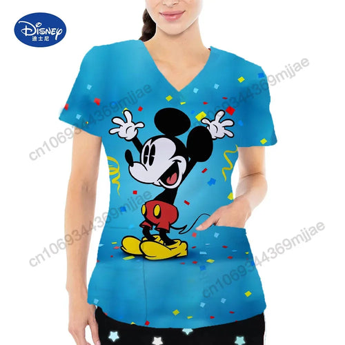 Fashion Vintage Y2k Tops V-neck Anime T-shirt Pocket Woman Clothes