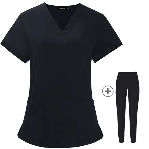 Solid Color Nursing Scrubs Women Uniforms Elasticity Pet Clinic Nurse