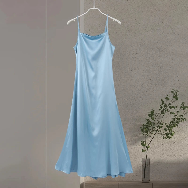 Elegant Split Women' s Dresses Solid Square Collar Backless Sleeveless Long Dress Female 2025 Summer Party Evening Robes
