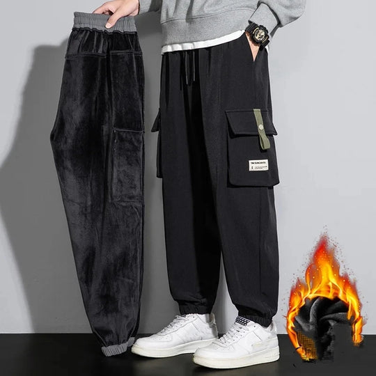 2023 Winter Men Y2k Vintage Baggy Pants Thicken Warm Pants Mens Fleece