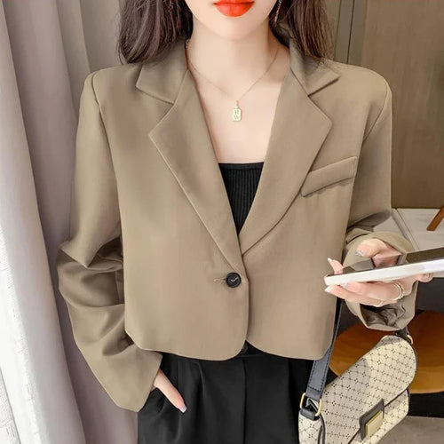 Lucyever Korean Cropped Blazers Women Solid Color Simple Single-button