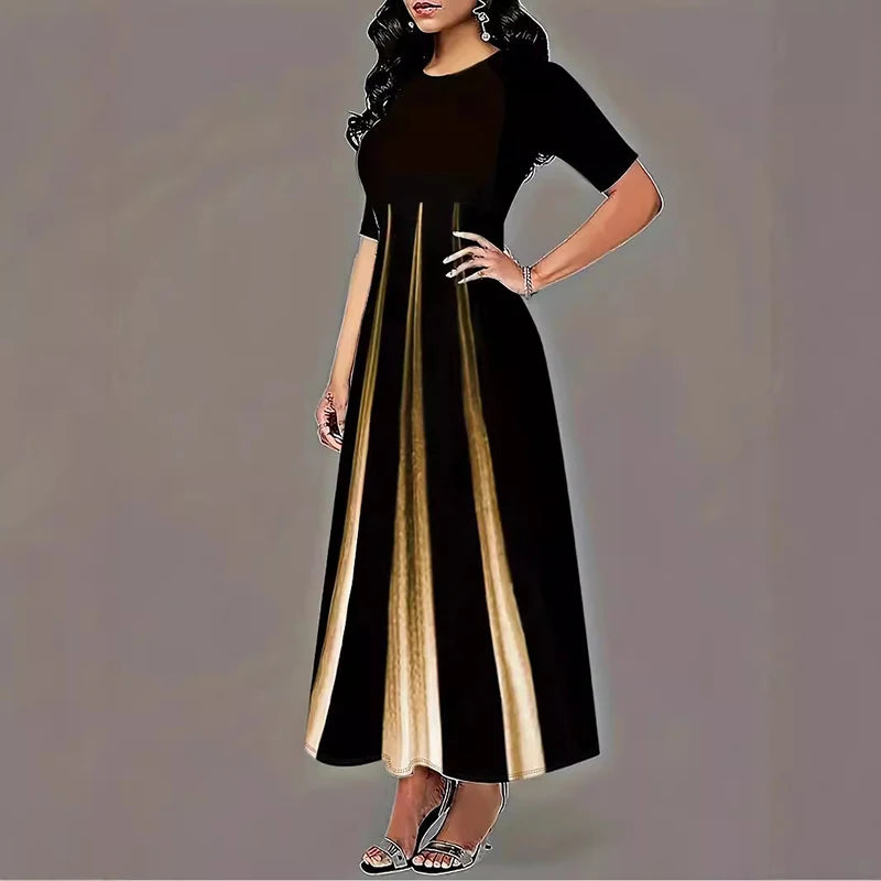 Plus Size New summer loose casual printed round neck plus size dress for women