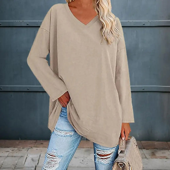 Fashion T-shirt Top  Breathable Stretchy Autumn Top  Solid Color Loose