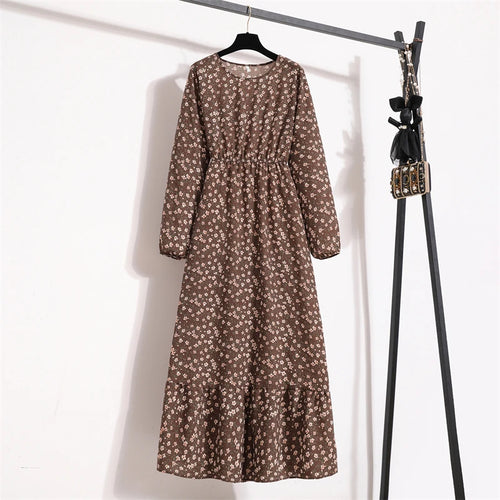 Spring Summer Women Maxi Dresses Casual Full Sleeve Floral Printed