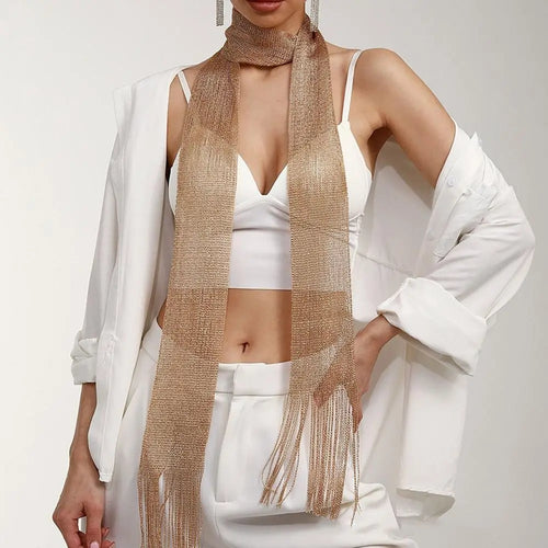 Shiny Neck Wrapped For Women Lace Tassel Party Evening Dress Scarf