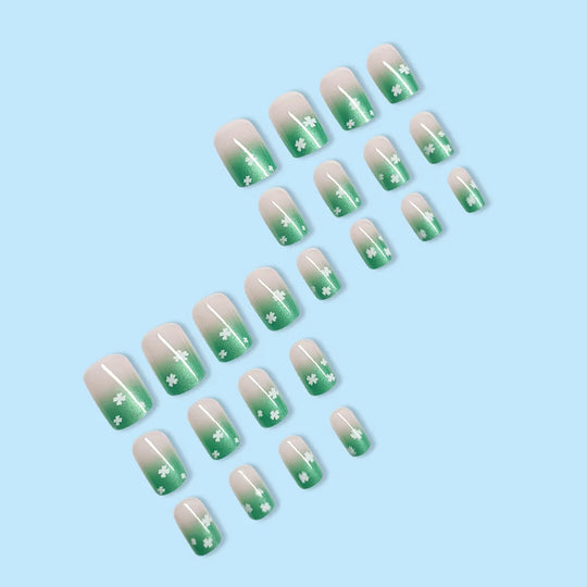 24pcs/set short saure fake nails for Spring summer season french style flowers butterfly design press on false nail art tips