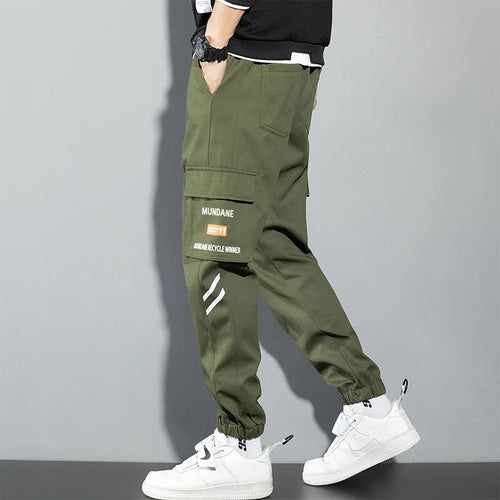 Orange Cargo Pants Men Hip Hop Joggers Y2K Streetwear Casual Pants