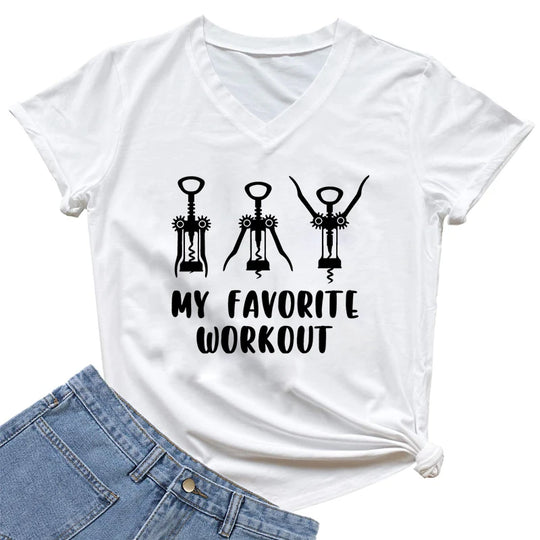 My Favorite Workout Print Tshirt Spring Short Sleeves Women Tee Funny