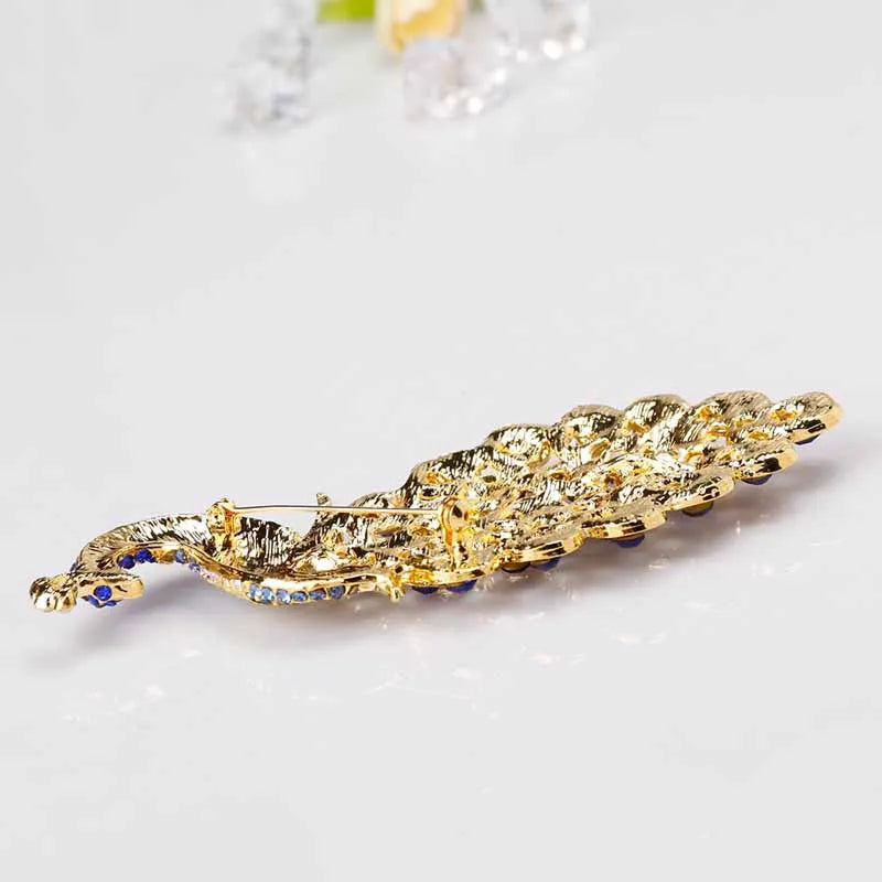 Hotsale Beautiful Sapphire Blue Crystal Rhinestone Peacock Brooch Jewelry Pin Accessories Animal Brooch