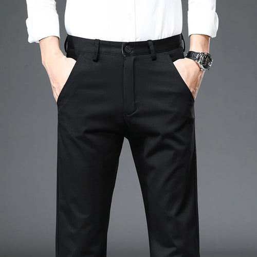 98% Cotton Casual Pants Men Solid Color Business Fashion Straight Slim