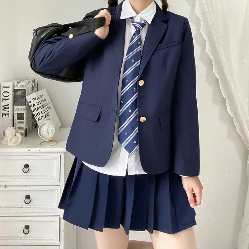Korean School Uniform Navy Blue Blazer Japanese High School Uniform