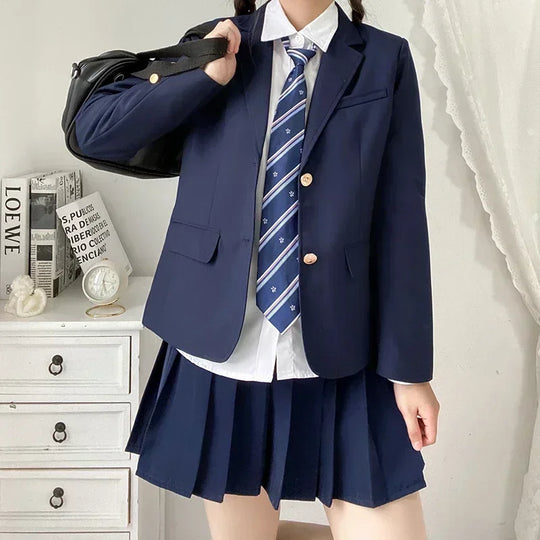 Korean School Uniform Navy Blue Blazer Japanese High School Uniform