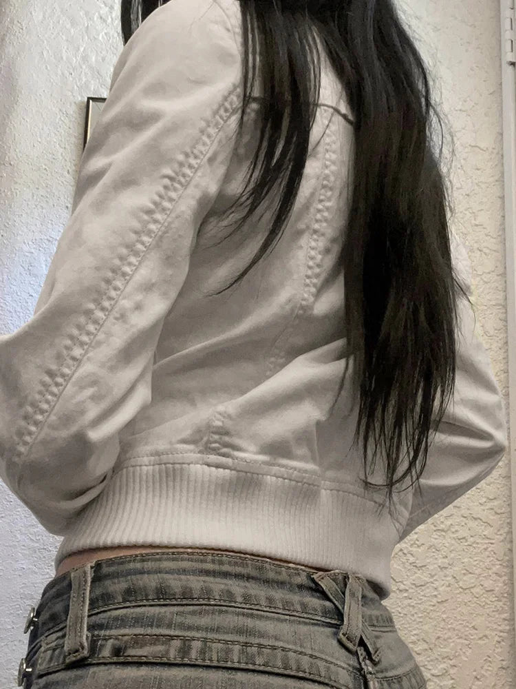 Cuteandpsycho Vintage Zip Up Chic Jackets Autumn Streetwear Pockets