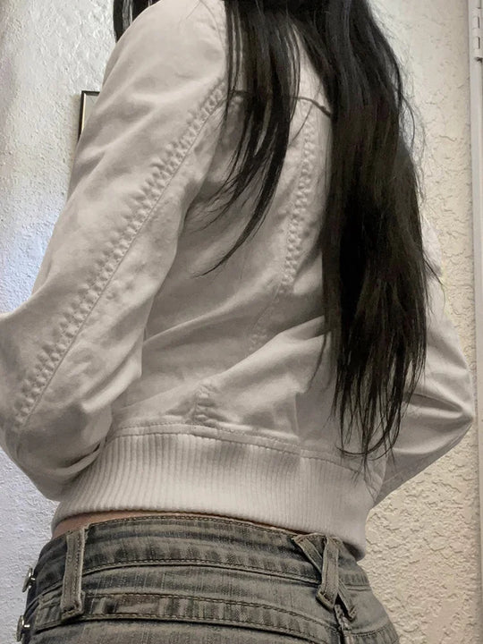 Cuteandpsycho Vintage Zip Up Chic Jackets Autumn Streetwear Pockets