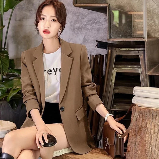 Black Elegant Women Blazers Spring Autumn Long Sleeve Slim Blazer Chic