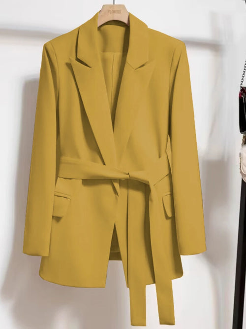 Women's Blazers Spring Autumn Suit Coat Beige Tie Up Jacket Slim Fit