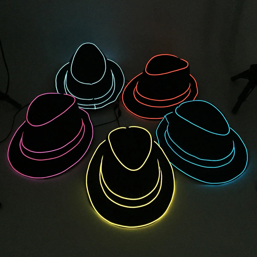 light up Men's hat and tie Led luminous Funny hat glowing Top Hat for Fluorescent club dance show props performances costumes