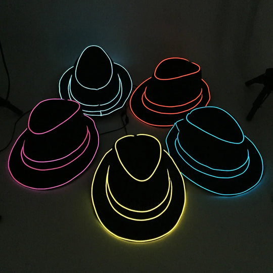 light up Men's hat and tie Led luminous Funny hat glowing Top Hat for Fluorescent club dance show props performances costumes