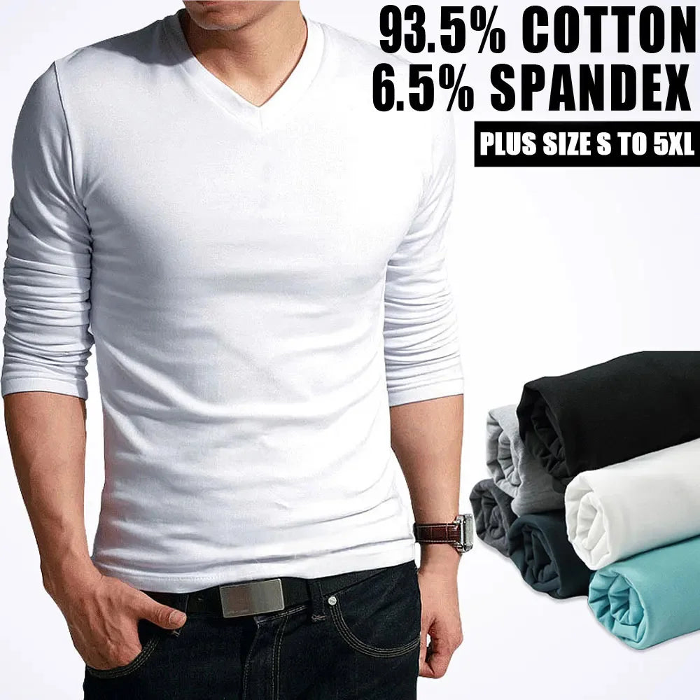 2024 Spring High-elastic Cotton T-shirts Male V Neck Tight T Shirt Hot