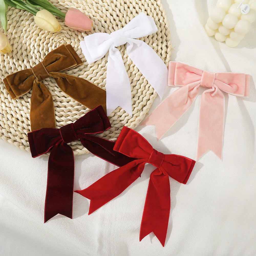 Velvet Bow Hairpin Barrettes For Women French Red Black Hair Clips