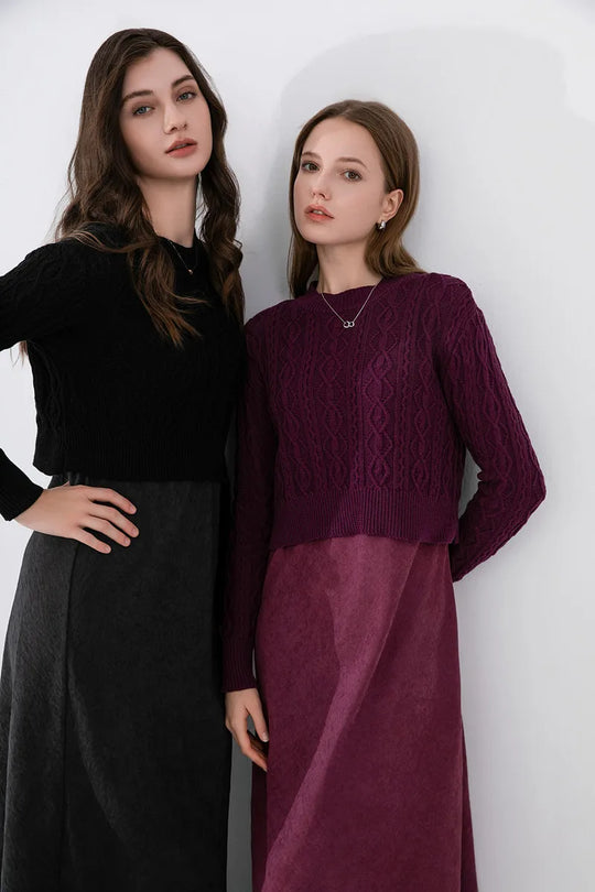 AS 2024 woman clothes short design Cable knitted tops + cupro