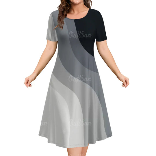 Woman Clothing Women‘S Short Sleeve Dress Loose Dresses 3d Streaks