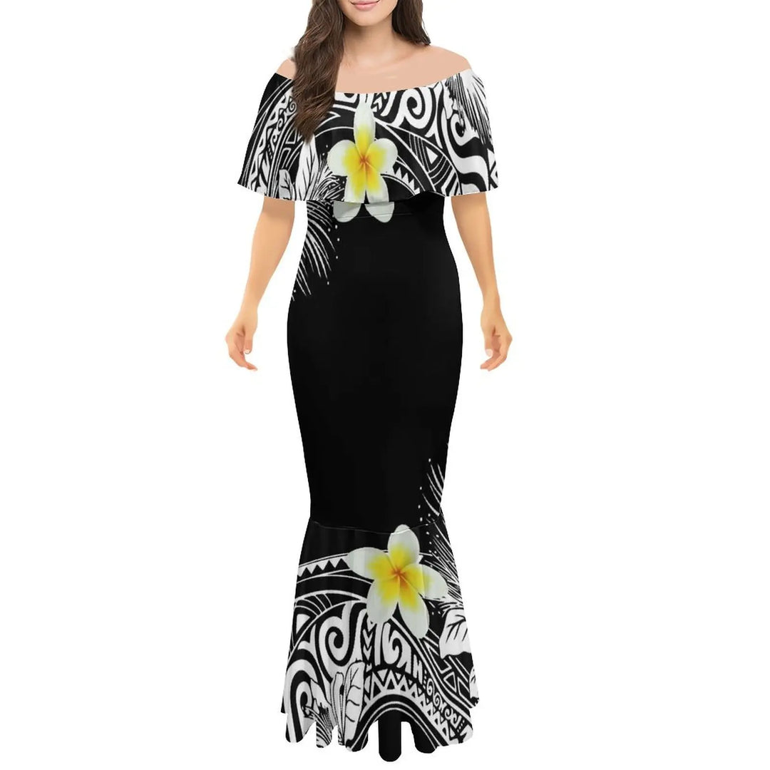 New Design Layer Ruffle Off Shoulder Long Bodycon Fishtail Evening Dresses Women Elegant Frill Trumpet Mermaid Dress Gowns